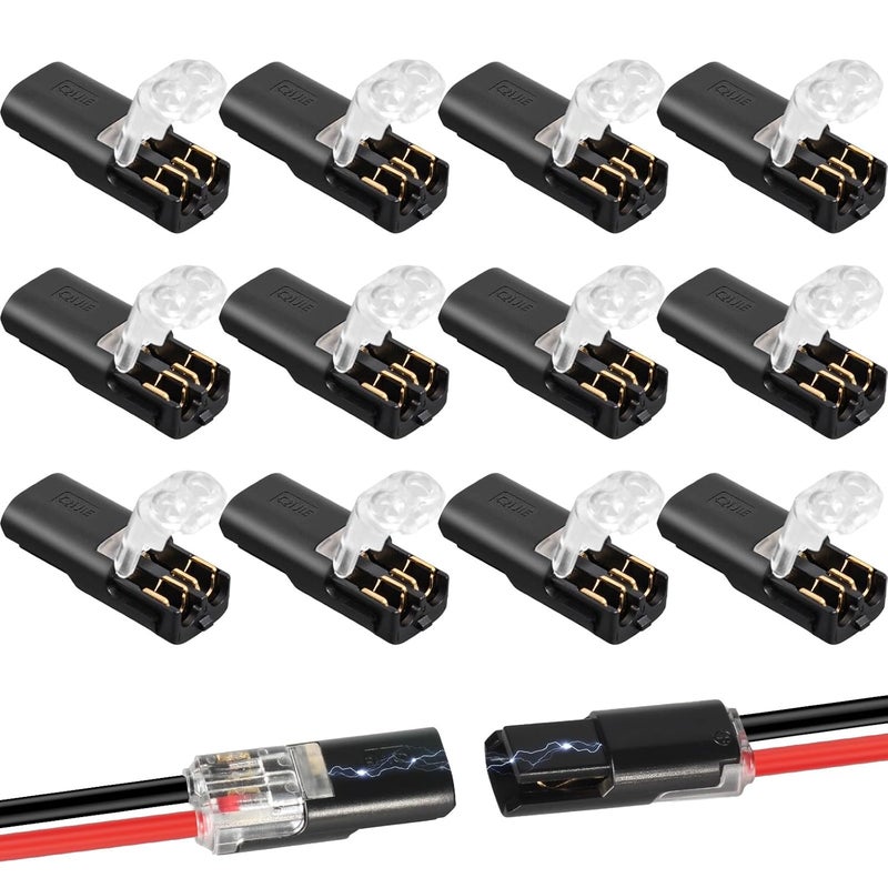 ONEXIDOL 2 Pin Low Voltage Wire Plug-in Connector for 16-18 AWG, Double-Wire Quick Disconnect Electrical Secure Connectors with Locking Buckle, No Strip/Solder for Automotive, LED Lights, DIY Projects (12 Pcs) - Image 1